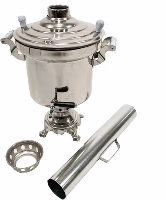 Produktbild von Edelstahl Holzkohle Samowar 5 Liter mit Schornstein Wasserkocher Teekocher Grill