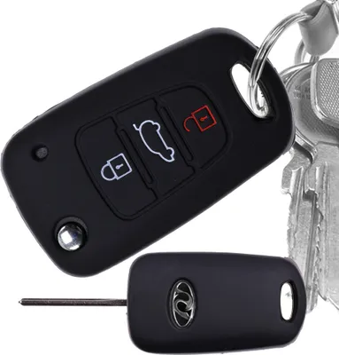 Produktbild von Auto Schlüssel Hülle Silikon Schutz Cover Schwarz kompatibel mit Hyundai i30 ix20 ix35 KIA Soul Sportage 3 Tasten Klappschlüssel