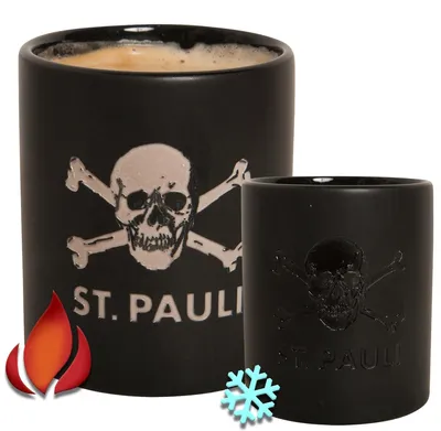 Produktbild von FC St. Pauli Magic Kaffeebecher Totenkopf, Original Fanartikel, Schwarze Keramiktasse mit Farbwechsel-Effekt, 0,3l