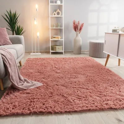 Produktbild von Hochflor Teppich Wohnzimmer Fellteppich Kunstfell Shaggy Flauschig Braun Pink Grösse 140x200 cm
