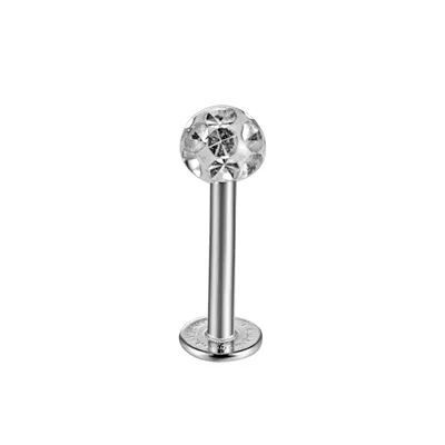 Produktbild von Karisma Labret Lippen [6 mm] Piercing Titan G23 Kugel Kritallsteine 3mm Epoxyharz Beschichtet Weiss Länge 6 mm