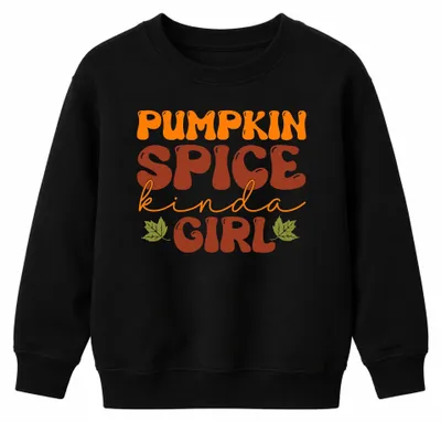 Produktbild von Pumpkin Spice Kinda Girl Kürbisgewürz Autumn Season Kinder Sweatshirt Pullover, Schwarz, 140