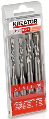 Zdjęcie produktu dla Zestaw wierteł do betonu Kreator SDS-plus 4-częściowy o długości 11 cm do wiercenia udarowego i udarowego