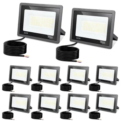 Image de Projecteurs LED Peviasot pour l'extérieur, 50W, projecteurs LED IP66 avec 3 températures de couleur : 3000K/4000K/6500K, lot de 10