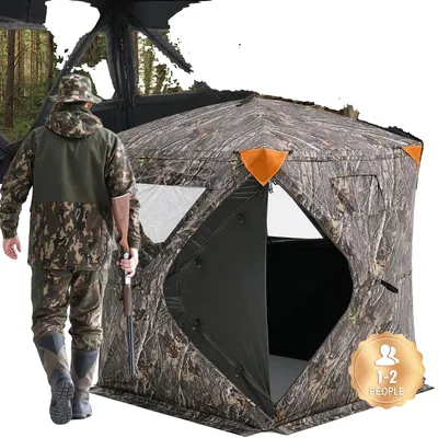 Produktbild von VEVOR Jagdblende, 270° Bodenblende, 2-3 Personen Pop-Up Rehbockblende für die Jagd mit Tragetasche, tragbares, robustes Jagdzelt, 3 horizontale Fenster für Truthahn- und Rehjagd, Fenster+Netz-141x141x170 cm