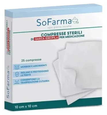 Produktbild von Kompressen aus Baumwolle, 10x10 cm, 25 Stück, SOFARMAPIU'