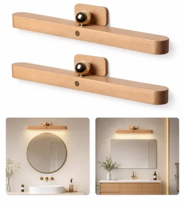 Produktbild von LED Spiegel-Licht 2er Set, Holz Schminklicht, 3-Stufen Touch Dimmbar, wiederaufladbar, magnetisch, für Bad, Schlafzimmer, Küche