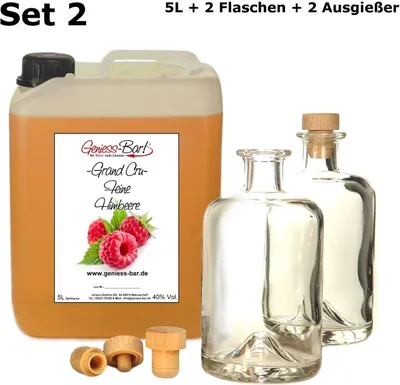 Produktbild von Grand Cru Feine Himbeere 5 L inkl. 2 Flaschen & 2 Ausgießer 40% Vol. Obstler Schnaps Edelspirituose Himbeerschnaps