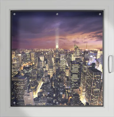 Produktbild von Wallario Lichtschutzbild, Dekorativer Sichtschutz Sonnenschutz 96 x 100 cm mit Motiv: New York bei Nacht - Panoramablick über die Stadt - Verdunklung ohne Bohren