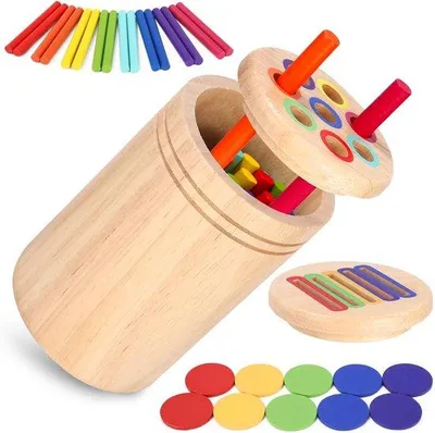 Obrázok produktu pre Drevené hračky – Montessori hračky – Senzorické hračky – Vzdelávacie hračky – Hračky pre deti vo veku 1, 2 a 3 roky – Drevené vzdelávacie hračky na triedenie farieb pre batoľatá – Hračky na rozvoj jemnej motoriky a rozpoznávanie tvarov