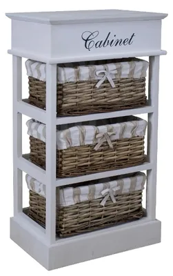 Image de Casa Padrino Commode de style rustique blanc / naturel 38 x 28 x H. 70 cm - Commode faite main avec 3 paniers en rotin