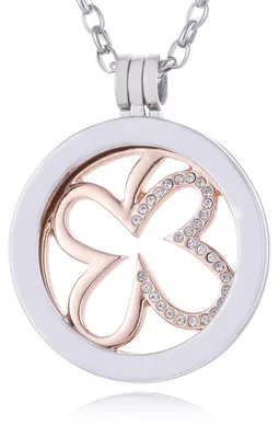 Produktbild von Morella Damen Halskette 70 cm Edelstahl mit Amulett und Coin 33 mm Kleeblatt modern roségold in Schmuckbeutel