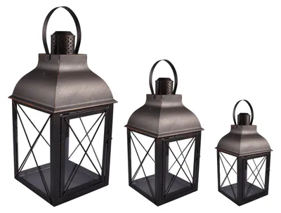 Produktbild von Laternen 3er-Set Antik-Optik Gartenlaterne Windlicht Kerzenhalter Laterne Metall