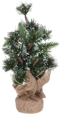 Produktbild von Künstlicher Tisch Christbaum 30 cm grün mit Jutesack Glitzer Schnee