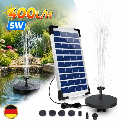 Produktbild von 400L/H 5W Akku Solar Teichpumpe Bachlaufpumpe Gartenbrunnen Wasserspiel Garten