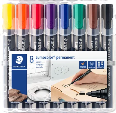 Imagen del producto de 10 rotuladores permanentes STAEDTLER 352 WP8 Lumocolor®, recargables, punta de aproximadamente 2 mm, 2 rojos, 3 azules