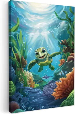 Produktbild von Wanddeko 60x90 cm - Kinderzimmer - Schildkröte, Bilder Wohnzimmer Modern, Wanddeko