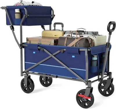 Produktbild von Famanu Bollerwagen faltbar mit Bremsen und Seitentasche - 120 kg Tragkraft