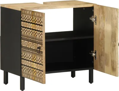 Produktbild von vidaXL Waschbeckenunterschrank Schwarz 62x33x58 cm Massivholz Mango