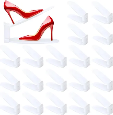 Image de Étagère à chaussures réglable - gain de place et antidérapante - blanche - 3 niveaux