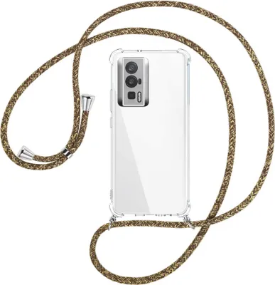 Produktbild von Handykette Backcover-Schutzhülle mit Band (Metall silberfarben) für Xiaomi Poco F5 Pro (6.67'') - braun+beige