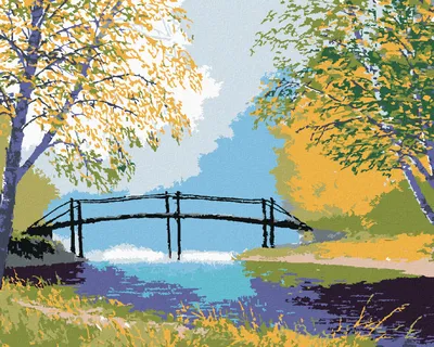 Produktbild von Zuty - Malen nach Zahlen - WALD MIT EINER STEGBRÜCKE ÜBER DEN FLUSS, 40x50 cm, ohne Keilrahmen
