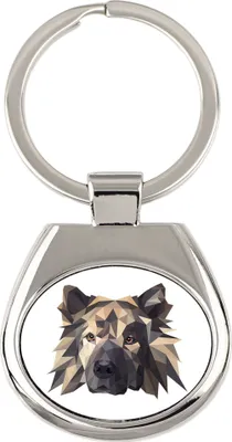 Obrázok produktu pre Eurasier – geometrický prívesok na kľúče s fotografiou a nápisom Art-Dog