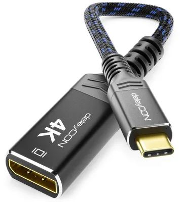Produktbild von deleyCON 4K USB-C auf DisplayPort Adapter für Monitor (4K@60Hz) aus Aluminium, Thunderbolt 3/4, für iPhone 17 16 15 Pro Max Air, MacBook, iPad Pro/Air, Galaxy S26 S25 S24 S23, Notebook, Tablet
