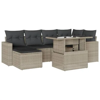 Produktbild von vidaXL 7-tlg. Garten-Sofagarnitur mit Kissen Hellgrau Poly Rattan