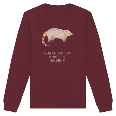 Produktbild von Mr. & Mrs. Panda Bio Baumwoll Pullover Nasenbär Größe M - Burgundy - Geschenk, Bär, Nachhaltiger, Sweatshirt, Pulli, Lustige Sprüche, Rüsselbär, Nasenbären, Sweater