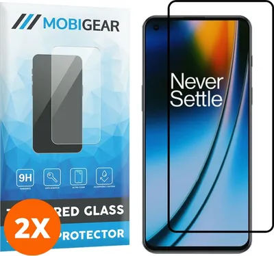 Produktbild von Mobigear Premium 4.99 OnePlus Nord 2 Panzerglas Gehärtetes Glas Displayschutz - Hüllenfreundlich - Schwarz (2er Pack)