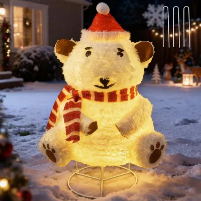 LED-Eisbär 85 cm, faltbar, 60 LEDs, Weihnachtsdeko für drinnen & draußen