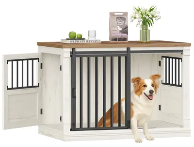 Produktbild von Hundehaus 101cm - Holz Hundebox mit 3 Türen - Modernes Hundehäuschen