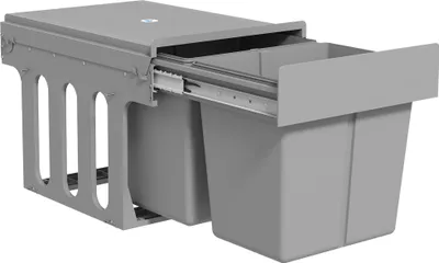 Image de Poubelle pour meuble bas - Poubelle double encastrable - 30 l (15 l x 2) - 2 compartiments - Seaux intérieurs amovibles - Montage au sol - Gris clair