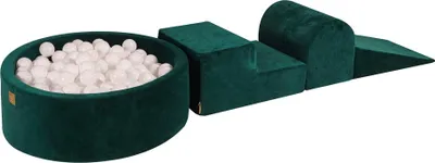 Produktbild von MeowBaby Spielplatz aus Schaumstoff 3-Element Schaumspielset mit Runde Bällebad, 200 Bälle, Samt, Dunkelgrün: Weiss