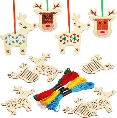 Produktbild von Famanu Set von 10 Holz Weihnachtsornamenten - Kreuzstich Dekoration für Bäume