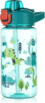 Zdjęcie produktu dla Flintronic 600ml Butelka do picia dla dzieci ze słomką Bez BPA Szczelna Niebieski Dinozaur