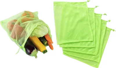 Produktbild von WENKO 5er Set Mehrweg Beutel Gemüse Obst Netz Einkaufen Helfer Grün Tüte Tasche