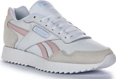 Zdjęcie produktu dla Reebok Glide Ripple Soft Feel Lace Up Socklin Damskie zamszowo-skórzane buty sportowe w kolorze biało-różowym - 8 UK - 42 EU - 10.5 US / White Pink
