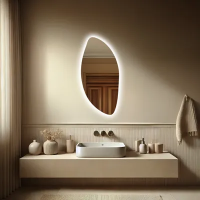 Obrázek produktu pro Neregulární koupelnové zrcadlo LED - 70x140 - MASKAT Svisle, s podsvícením