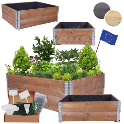 Produktbild von MODO24 Hochbeet Holz, Noppenfolie, Pflanzrahmen, Kräuterbeet, Gemüsebeet, Massivholz Kiefer, 40x120x100 cm, Braun, ZP10