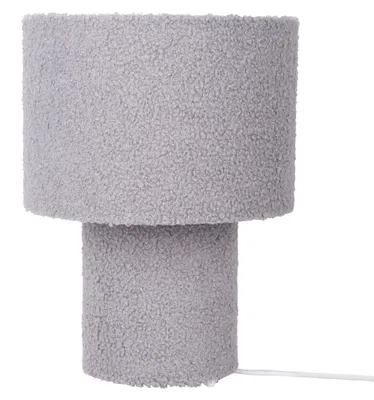 Obrázek produktu pro Stolní lampa "FLUFFY", šedá / Výška: cca 31 cm. Stolní lampa v retro stylu, vyrobená z kovu a textilního materiálu, šedé barvy, výška 31 cm, průměr 23 cm, patice E27 – spínač na kabelu