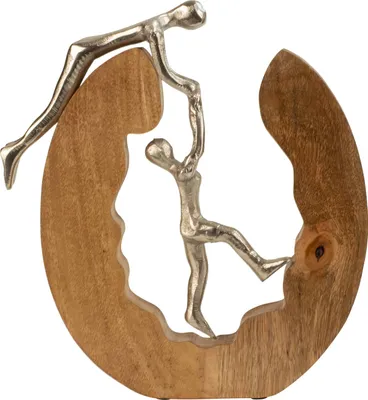 Produktbild von Skulptur Dekofigur Kletterndes Paar aus Metall silber in Ring aus Holz 28x31 cm