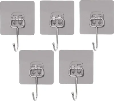Image de Orion | Set de 6 crochets - autocollants - crochet mural - argent - 6,5x6,5 cm - carré