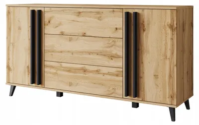 Zdjęcie produktu dla Komoda 150 cm na nóżkach do salonu z szufladami i szafkami dąb wotan