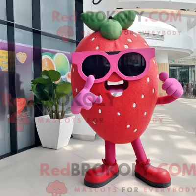 Produktbild von Maskottchenkostüm REDBROKOLY Rosa Erdbeere mit Leggings und Sonnenbrille