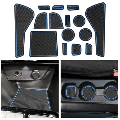 Image de Compatible avec l'Opel Corsa F 2020-2024 et 2025, tapis en caoutchouc pour la console centrale, tapis antidérapants pour les porte-gobelets, tapis en caoutchouc pour l'accoudoir, accessoires pour la Corsa F avec frein à main (bleu)