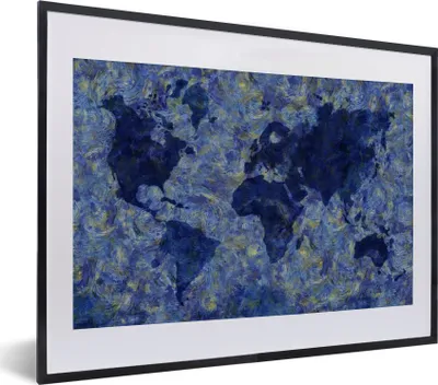 Produktbild von MuchoWow® Gerahmtes Poster Weltkarte - Van Gogh - Gemälde 40x30 cm - Poster mit Schwarzem Bilderrahmen Wandposter Rahmen Foto Bilder - Bilderrahmen - Poster im Rahmen