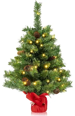 Produktbild von KOMFOTTEU künstlicher Weihnachtsbaum mini, Tisch Christbaum mit Tannenzapfen & Zweigspitzen, Kleiner Tannenbaum mit LED-Lichtern für Tisch, Grün (Grün mit 50 LEDs, 64 cm)