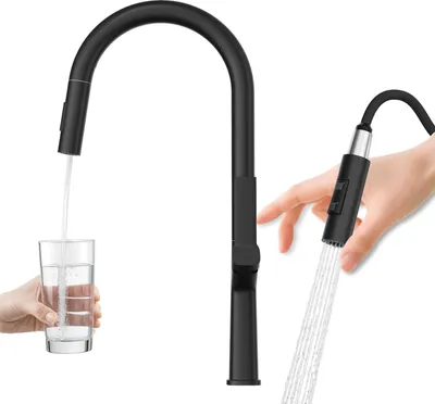 Immagine prodotto di Miscelatore da cucina Granitan | Ellis - Nero - Alto - Bocca girevole - Design moderno - Flessibile